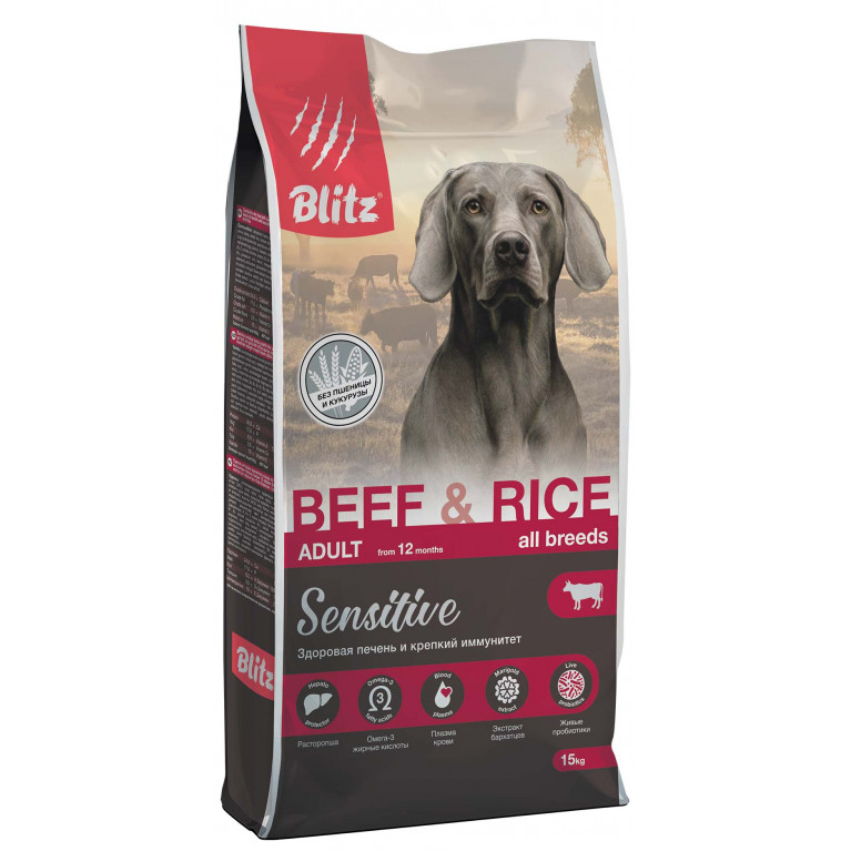 Blitz Sensitive Beef & Rice Adult Dog All Breeds корм для взрослых собак всех пород говядина с рисом 