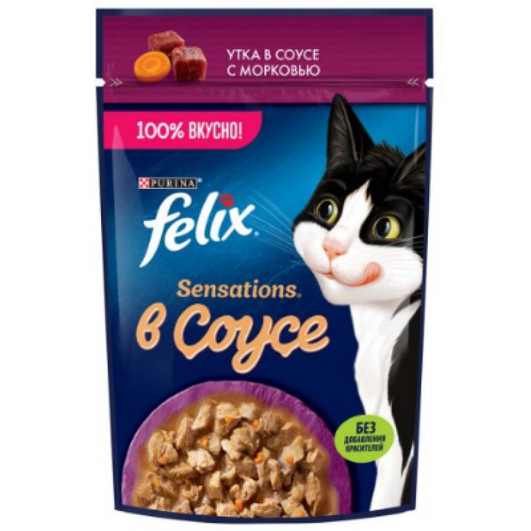 FELIX Sensations Консервы для кошек с уткой в соусе с морковью 75г