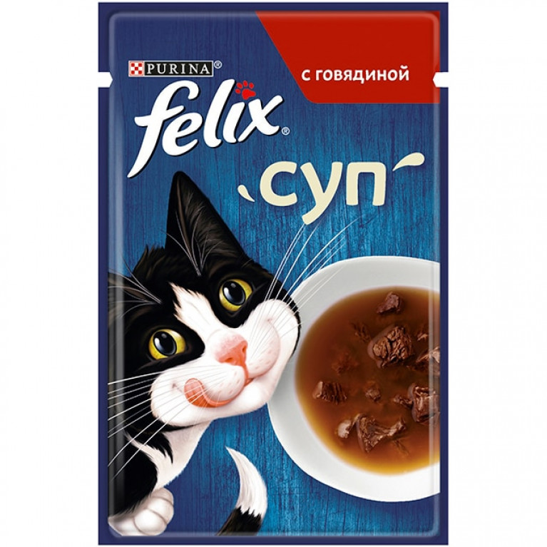FELIX Влажный корм для взрослых кошек, суп с говядиной 48г