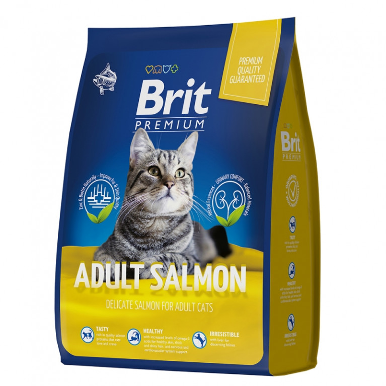 Brit Premium Cat Adult Salmon Полнорационный сухой корм премиум класса с лососем для взрослых кошек.