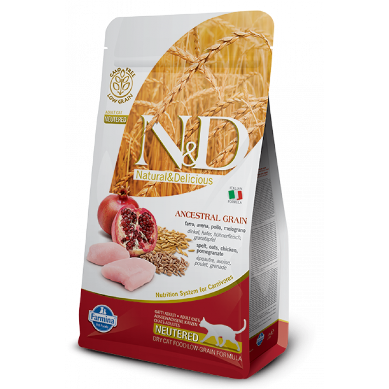 Farmina N&D Ancestral Grain Cat Chicken & Pomegranate Neutered /Низкозерновой корм для кастрированных и стерилизованных кошек (Спельта, овес, курица, гранат)