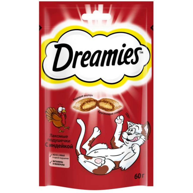 Dreamies Mix Лакомые подушечки для кошек  (с индейкой)