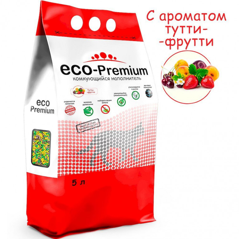 ECO Premium ТУТТИ-ФРУТТИ Наполнитель древесный комкующийся с ароматом фруктов и ягод