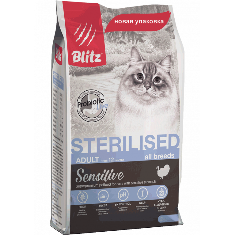 Blitz Sterilised/Сухой корм для стерилизованных кошек (Индейка)